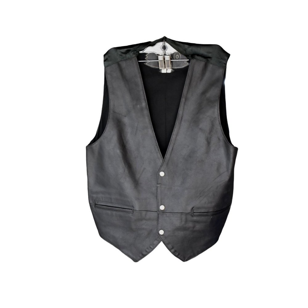Men's Vintage TKO Black Leather Rocker Motorcycle Vest W/Pockets Lined Size M